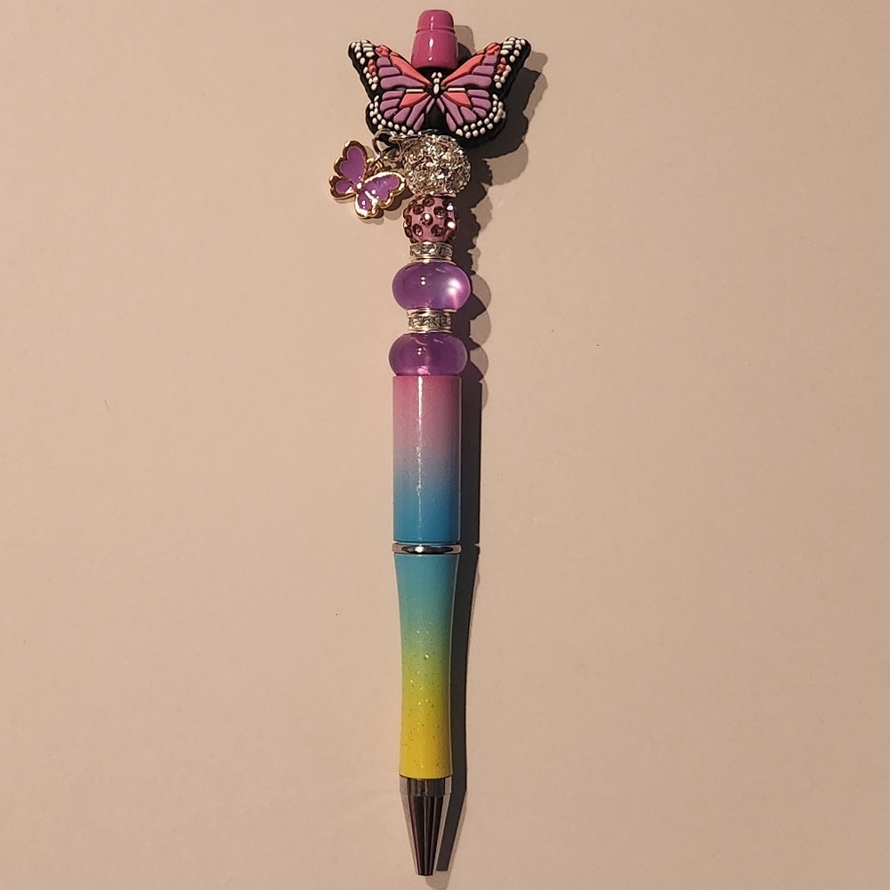 Rainbow Glitter Butterfly Pen with Charm